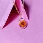 Amber Petal Pendant with real pressed daisy