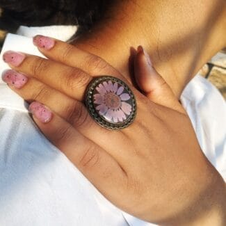 Blush Daisy Ring featuring a real pressed daisy