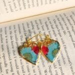 Close-up of Floral Heart Resin Earring handmade with flowers