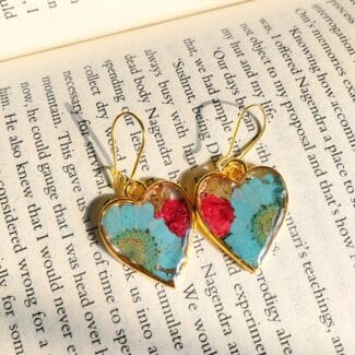 Floral Heart Resin Earring with real flower details