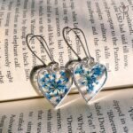 Real flower Lace of Love heart earrings