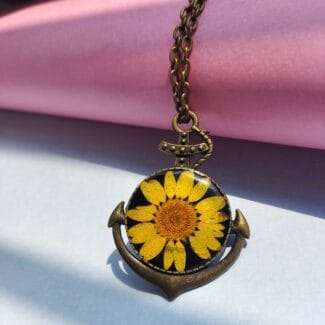 Sunny Anchor Pendant with real pressed flower