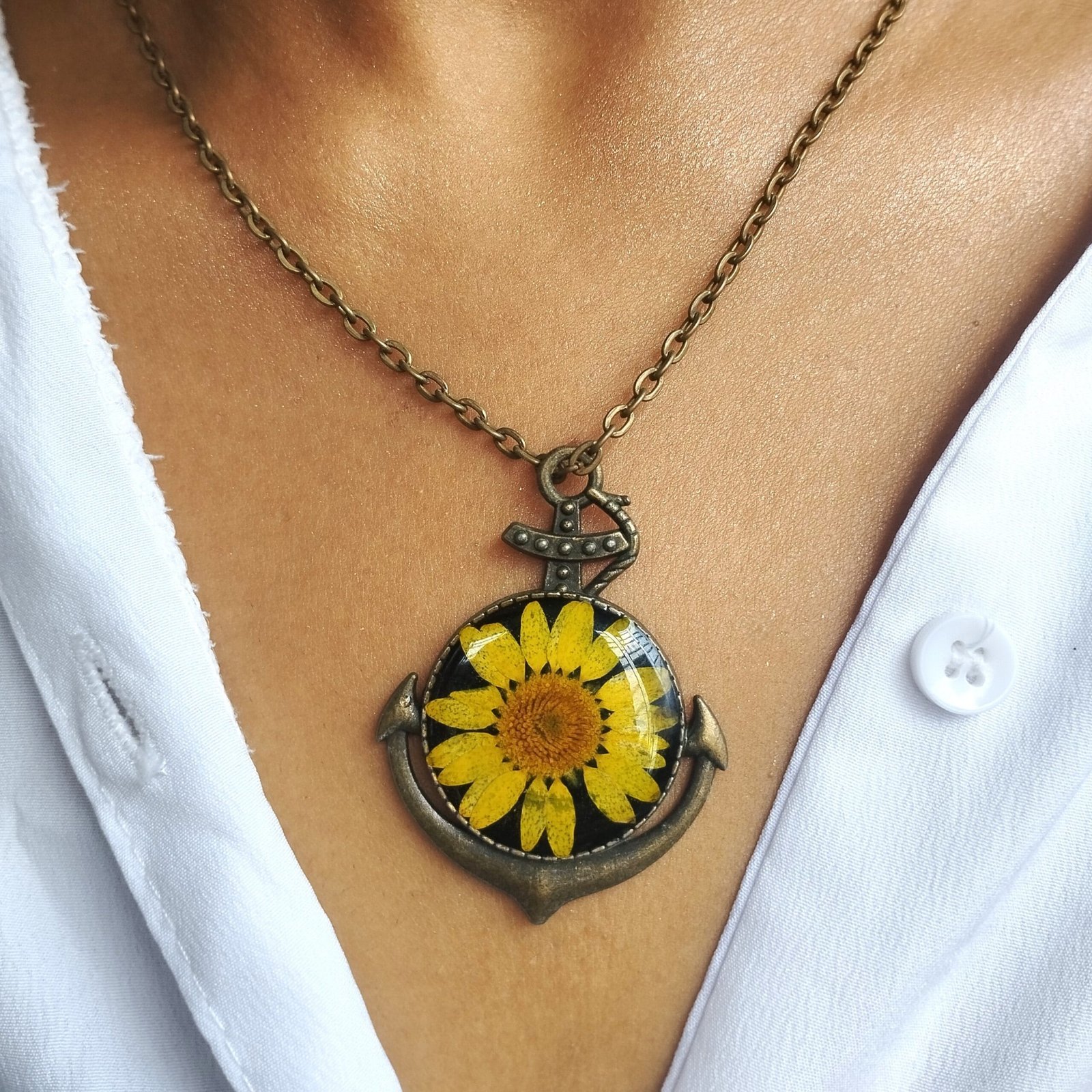 Sunny Anchor Pendant worn as a necklace