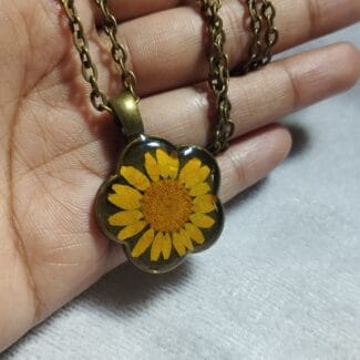 Sunny Daisy Pendant with real pressed flower