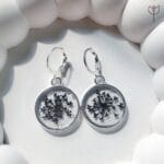 Winter Lace Earrings flat lay, minimalist floral resin earrings