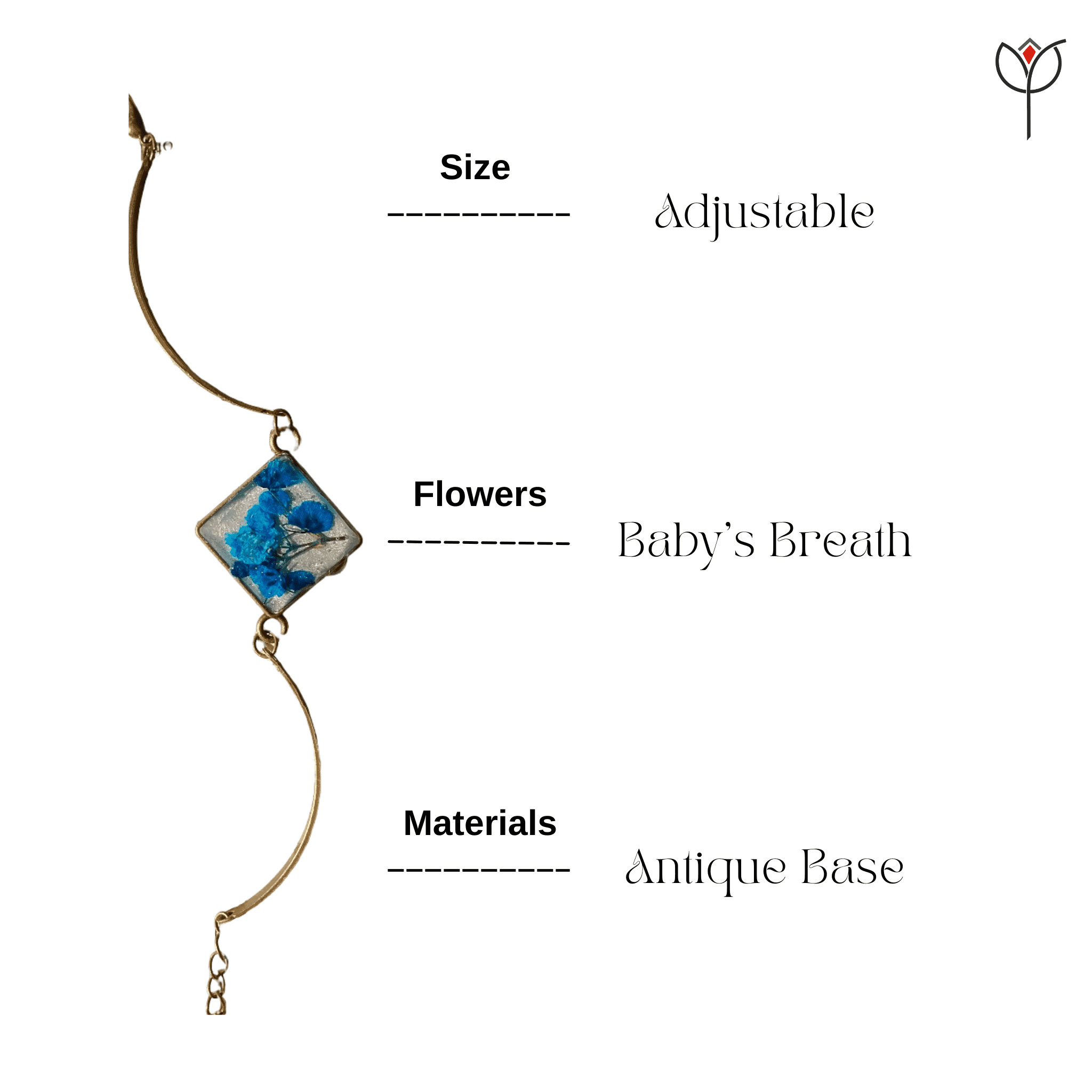Square pendant Blue Breath resin bracelet detailed