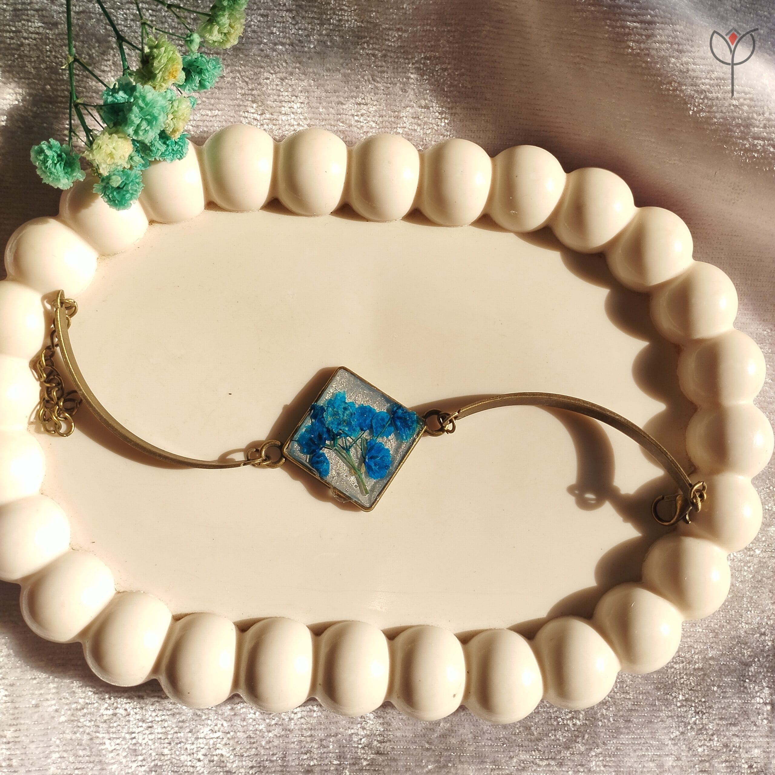 Blue Breath resin bracelet made with real baby’s breath