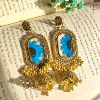Handcrafted Bluebell Daisy resin jhumka