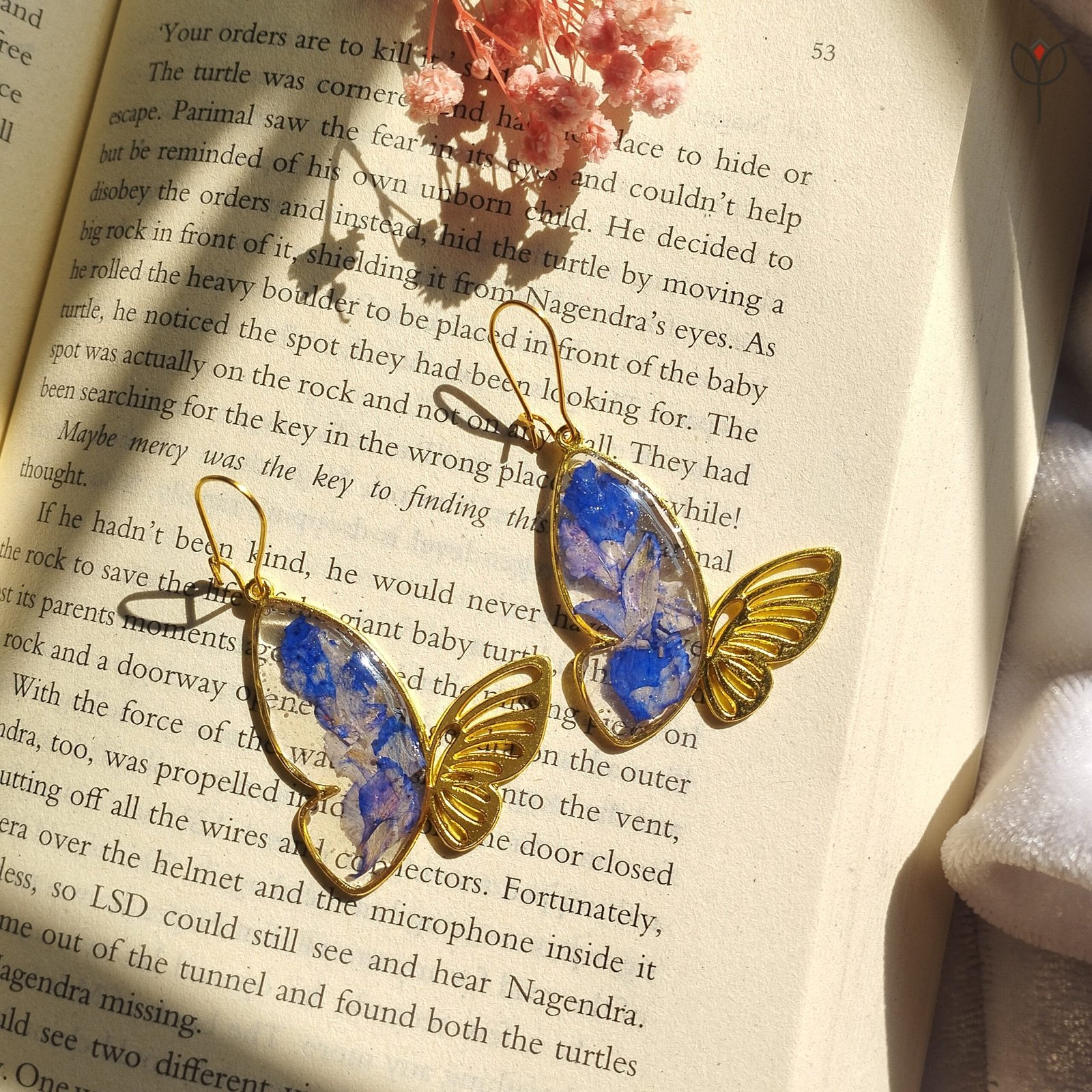 butterfly-camellia-earrings-worn-look Handcrafted butterfly wing earrings