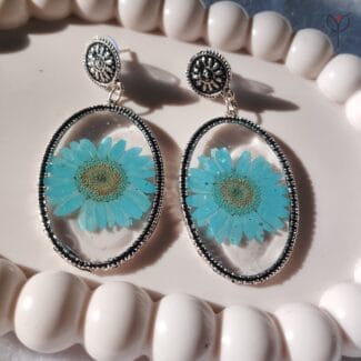 Crystal Daisy Jhumka preserved real daisy