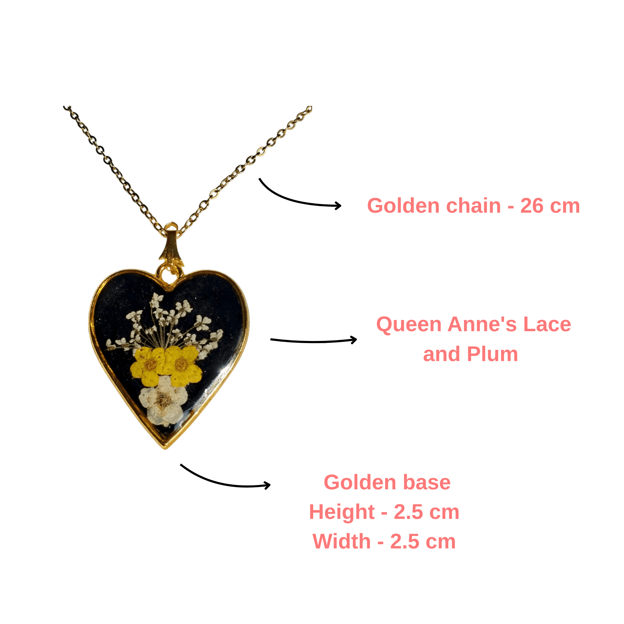 Romantic heart pendant with Queen Anne’s Lace details