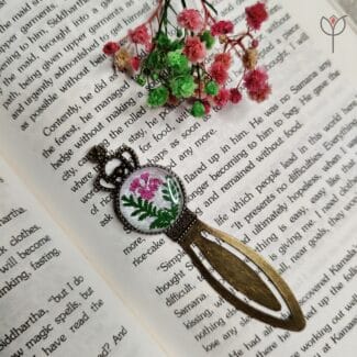 Handmade floral bookmark with crown top and pressed flowers