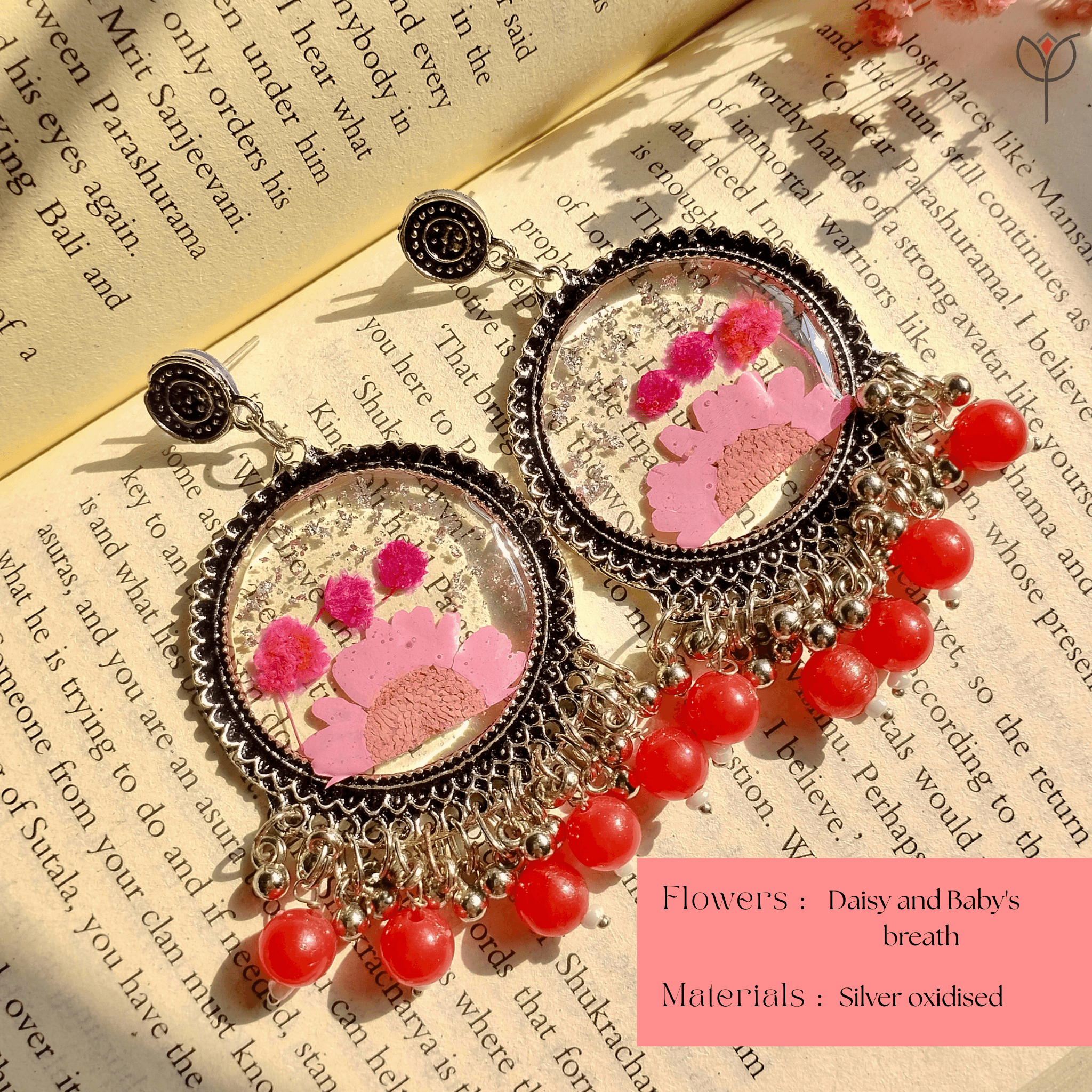 flower-fiesta-resin-jhumka-colourful-details Silver oxidised Flower Fiesta resin jhumka details