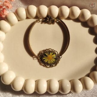 Golden Quietude bracelet made with real preserved aster