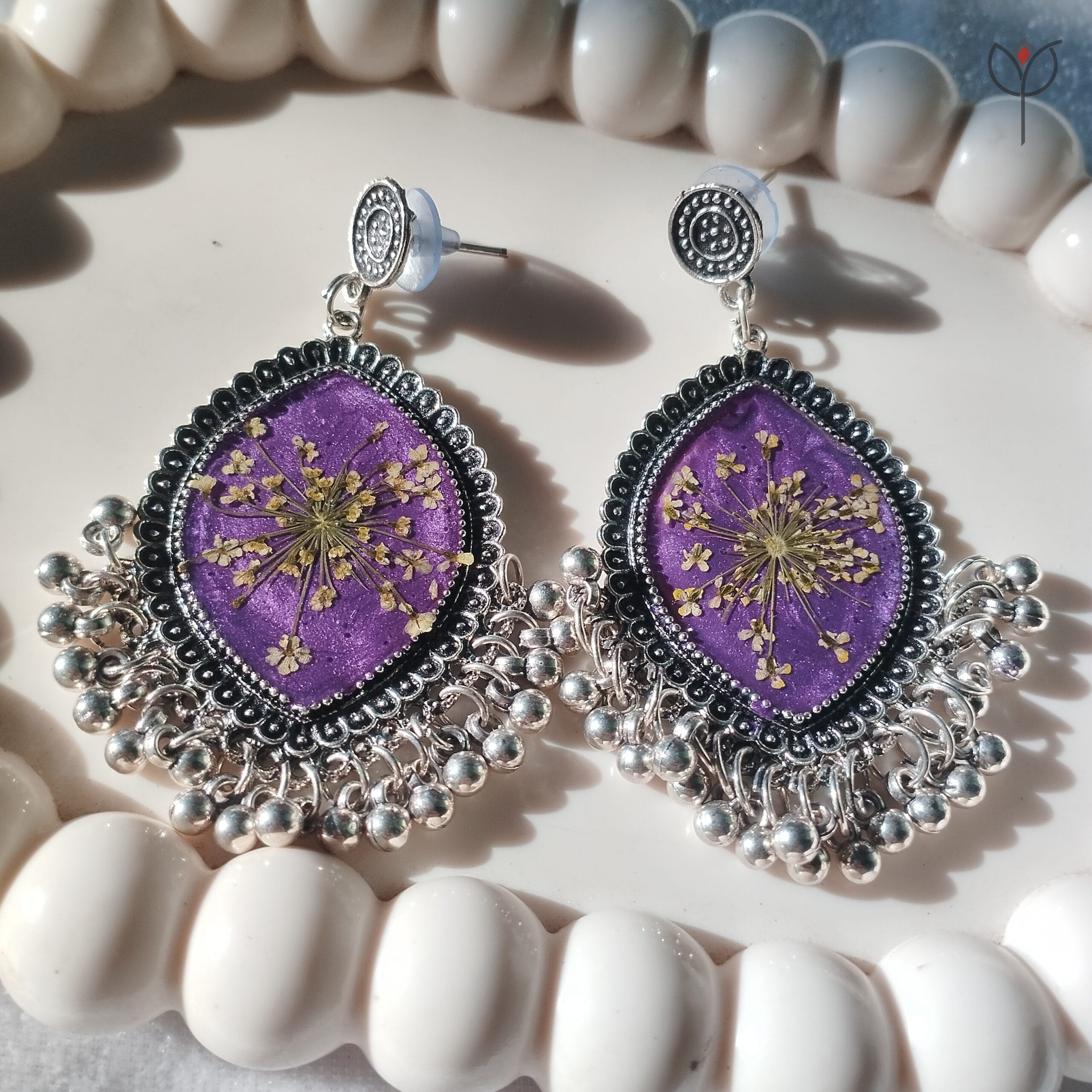 lavender-lace-flower-jhumka Elegant lavender lace jhumka earrings for women