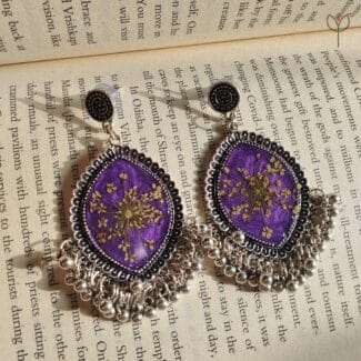 Lavender Lace Jhumka earrings with real dried flowers