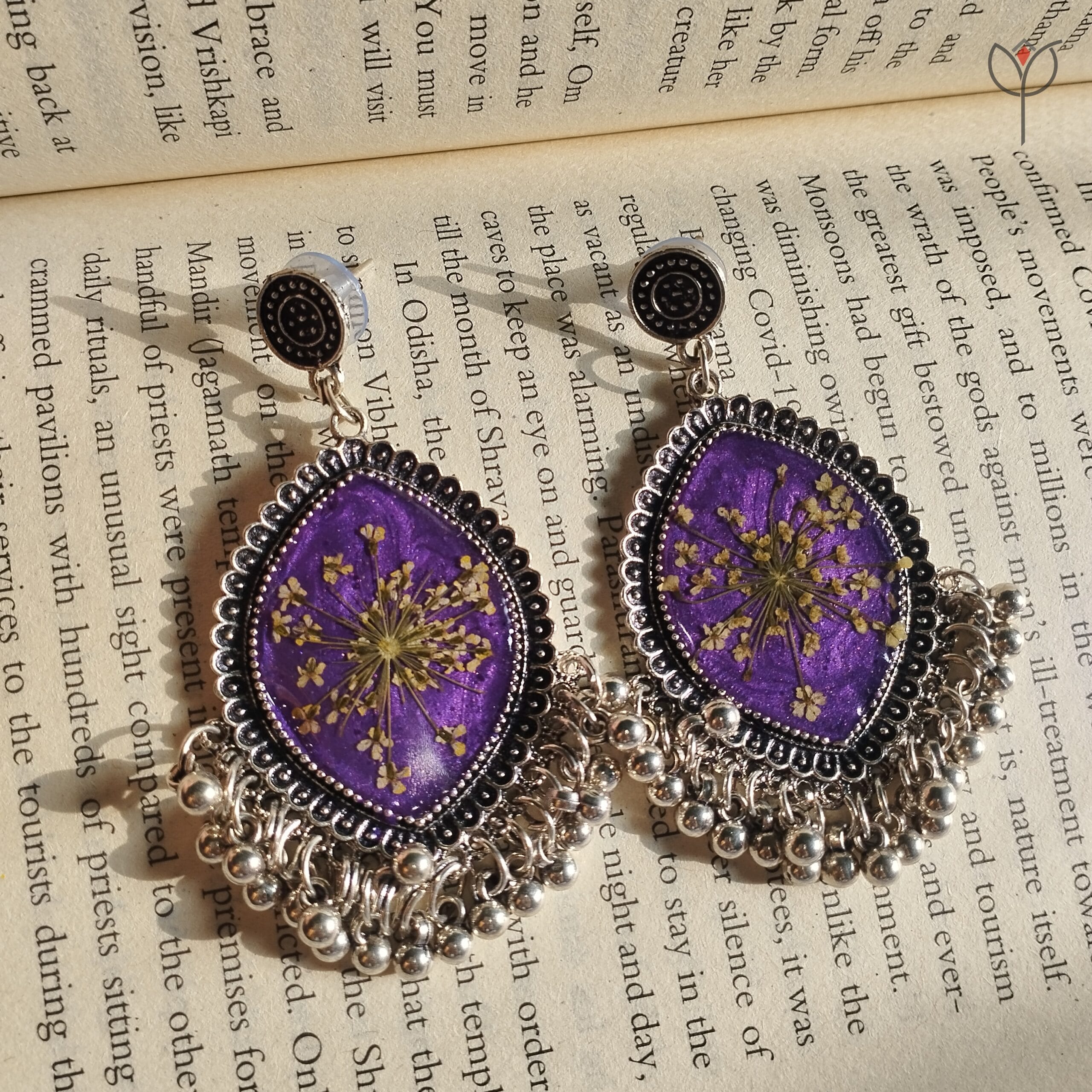 lavender-lace-jhumka-front-view Lavender Lace Jhumka earrings with real dried flowers