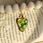 Leaf Heart Pendant made with real green baby’s breath