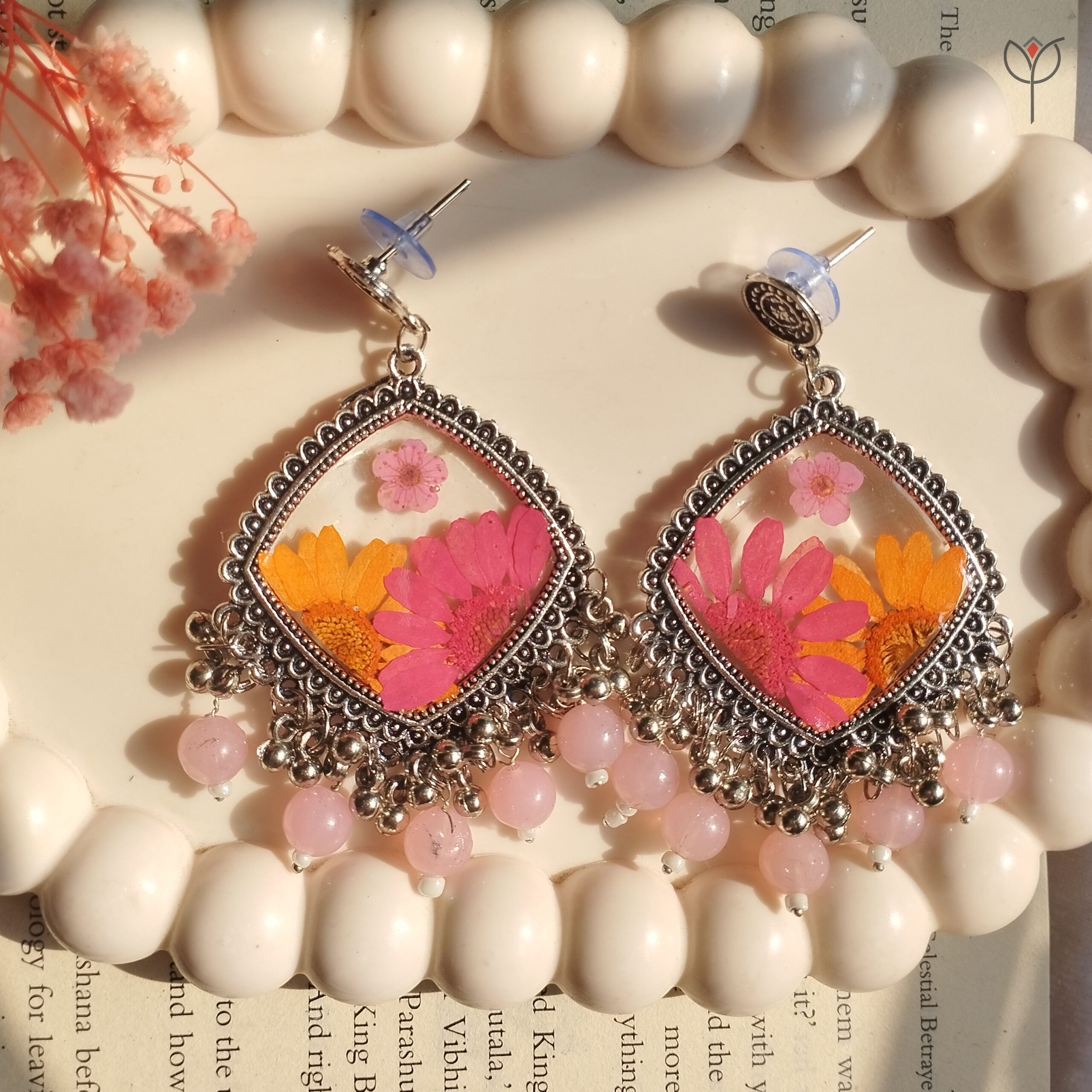 Handcrafted silver oxidised resin jhumka
