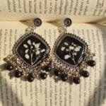 Antique silver oxidised floral jhumka