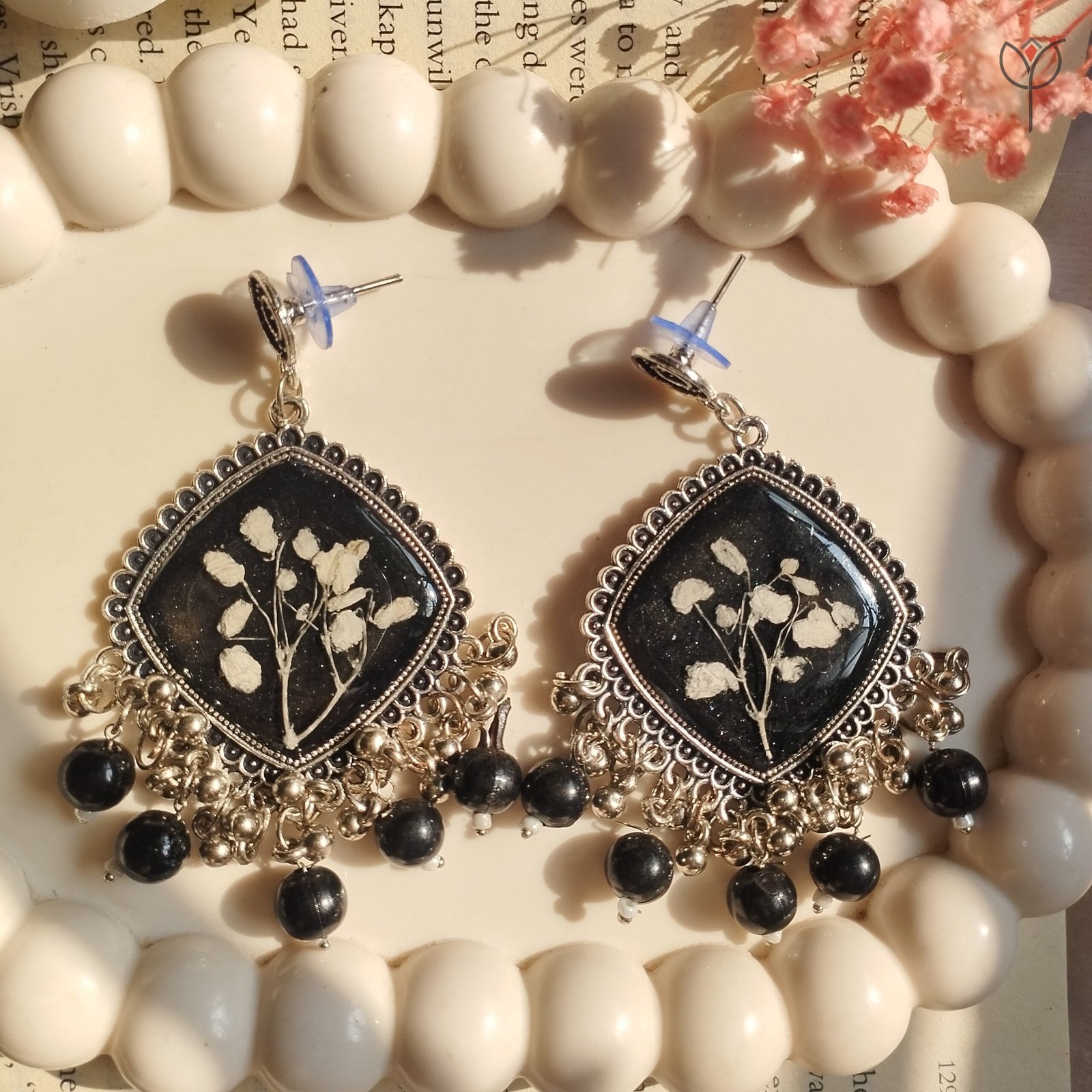 midnight-floral-silver-oxidised-flower-jhumka Elegant Midnight Floral jhumka real flower