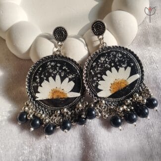 Moonlit Resin Jhumka with real preserved daisy