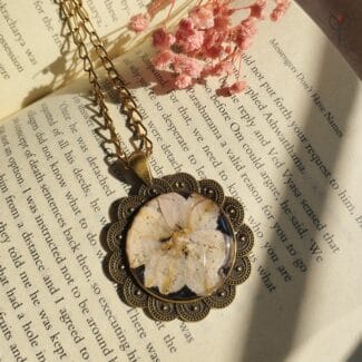 Moonveil Camellia pendant with real pressed camellia