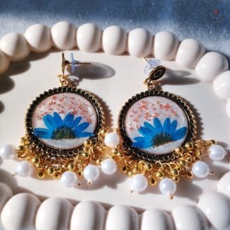 Neel Mayuri Jhumka with preserved blue flower