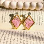 Handmade blush daisy earrings with Queen Anne’s lace