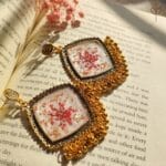 Real flower Queen Anne’s Lace preserved in resin jhumka