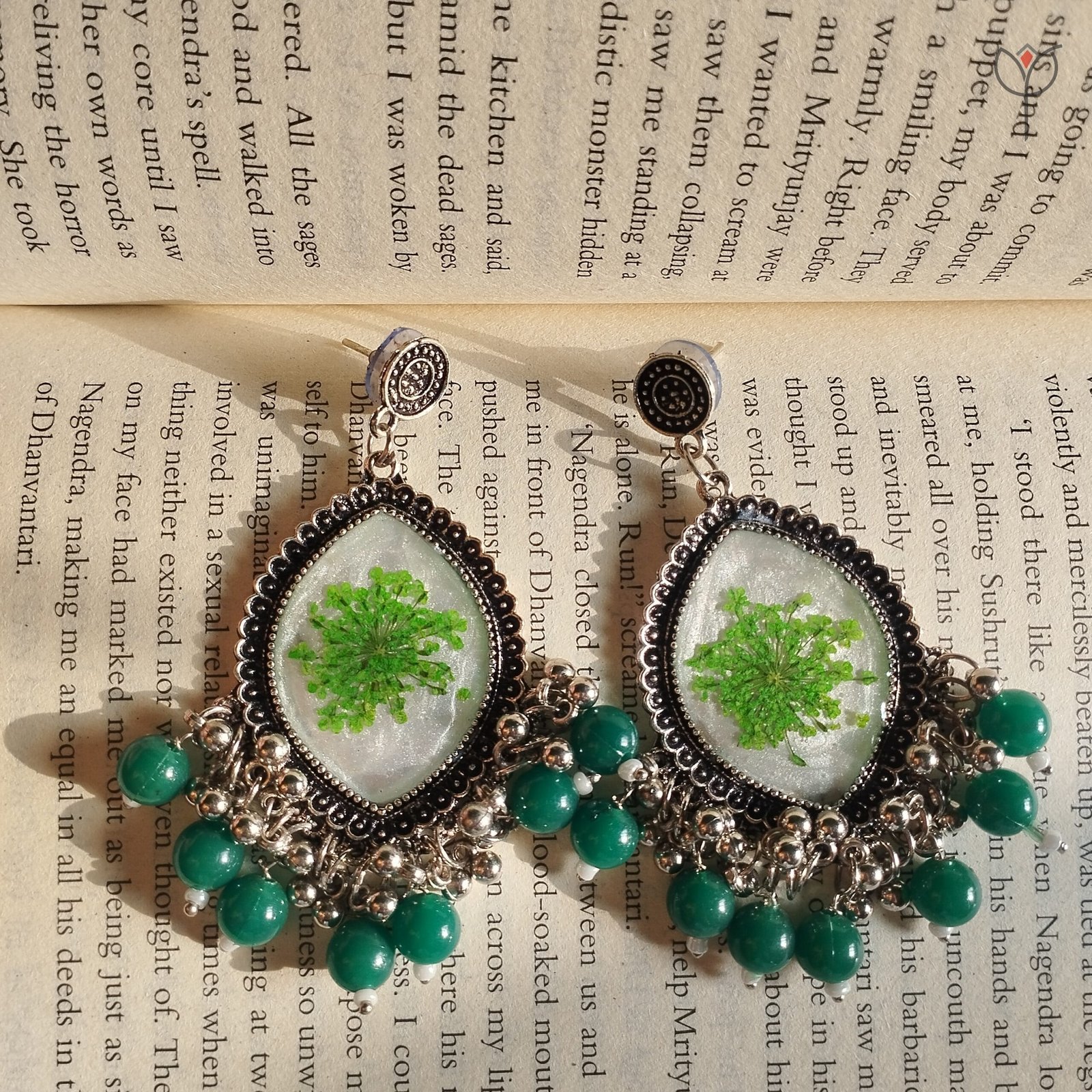 queens-garden-green-botanical-resin-jhumka Handcrafted green botanical resin jhumka
