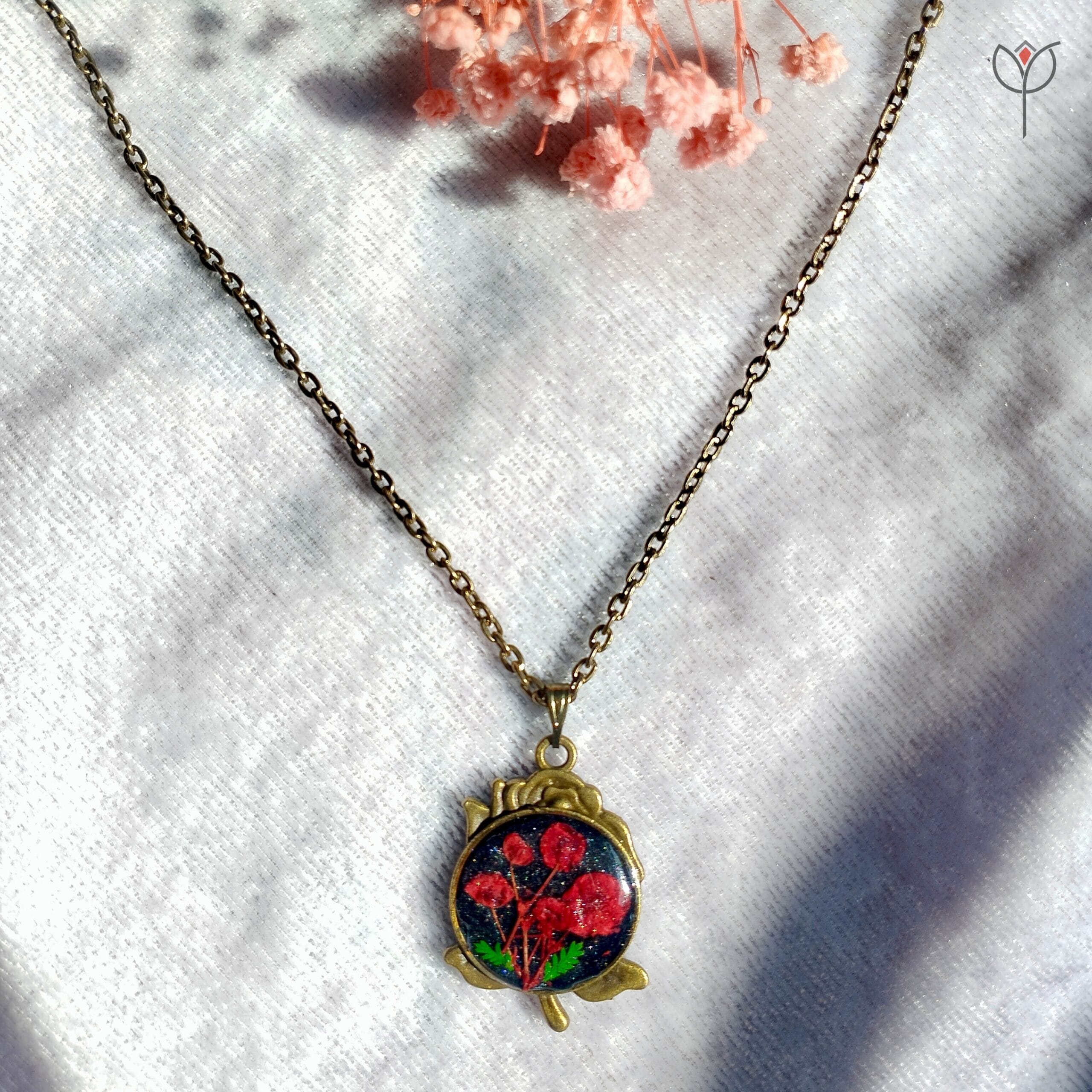 rosecrest-botanical-pendant-real-flower Handmade Rosecrest floral pendant