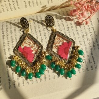 Pink daisy Rosy Blush Resin Jhumka with gold toned detailing