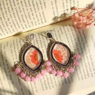 Springveil oxidised jhumka with real daisy
