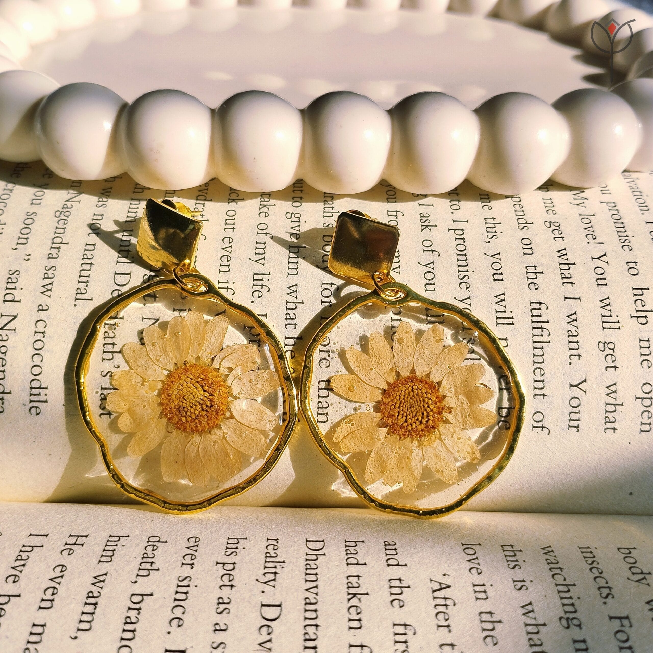 Sunshine Daisy Earrings with real preserved yellow daisy