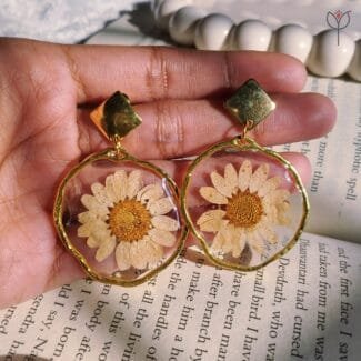 Handmade preserved yellow daisy resin earrings