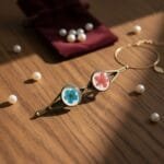 preserved blue and red floral blooms in resin