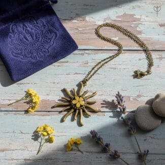 Vintage sunburst pendant featuring real yellow plum