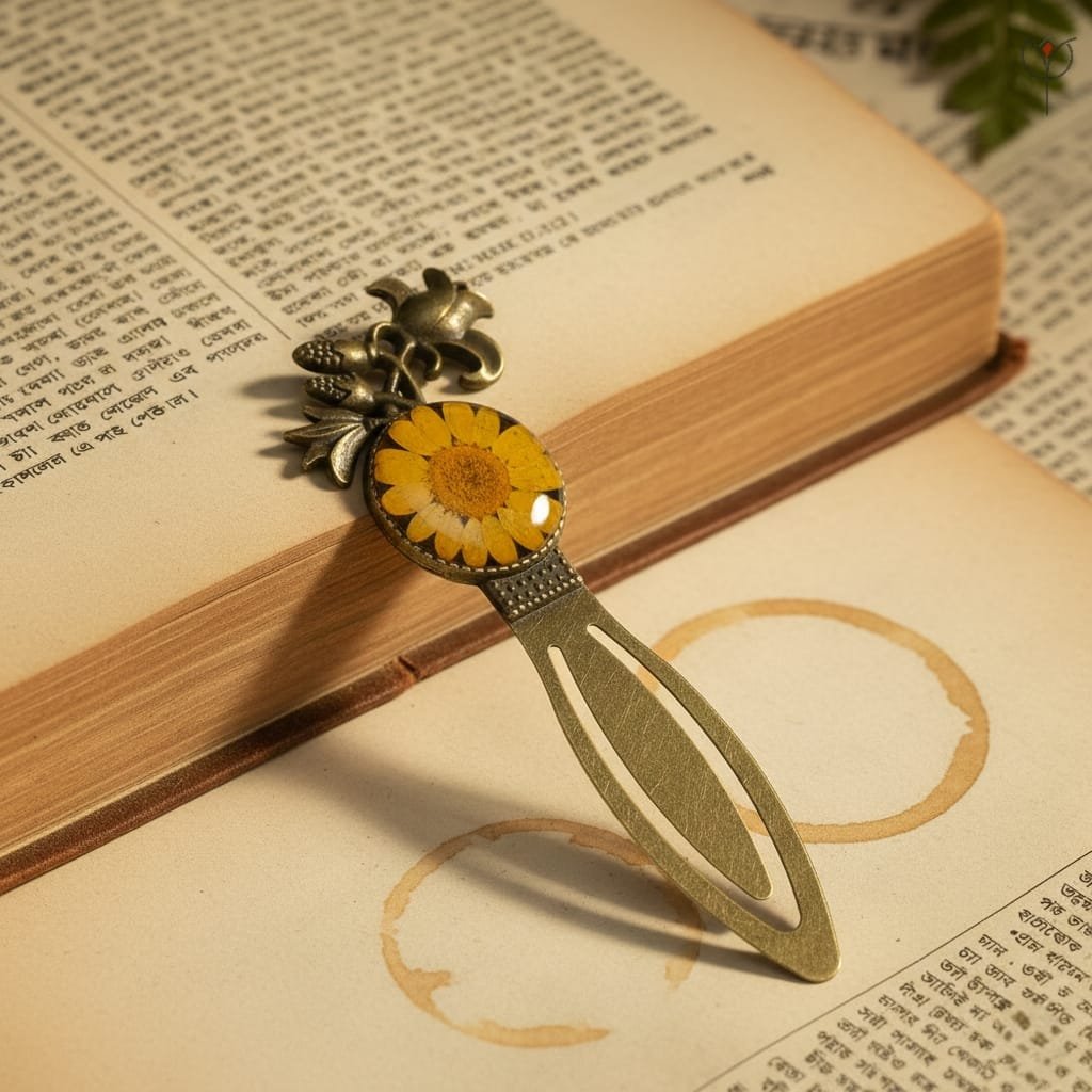 Antique Sunflower Bookmark featuring a real dried flower
