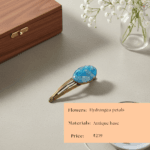 Oval antique hair clip with translucent hydrangea