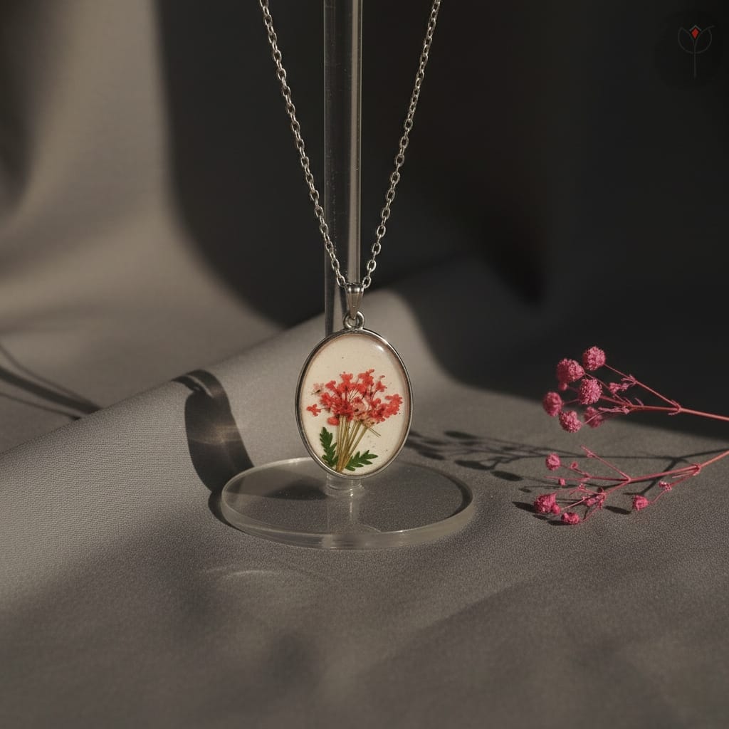 botanical-garden-silver-pendant Handmade botanical pendant with Queen Anne’s Lace