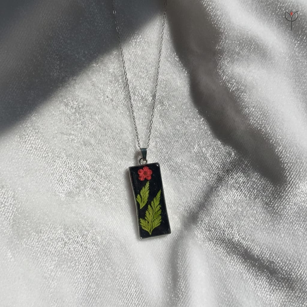 Botanical Night Pendant with preserved fern leaf and dried plum