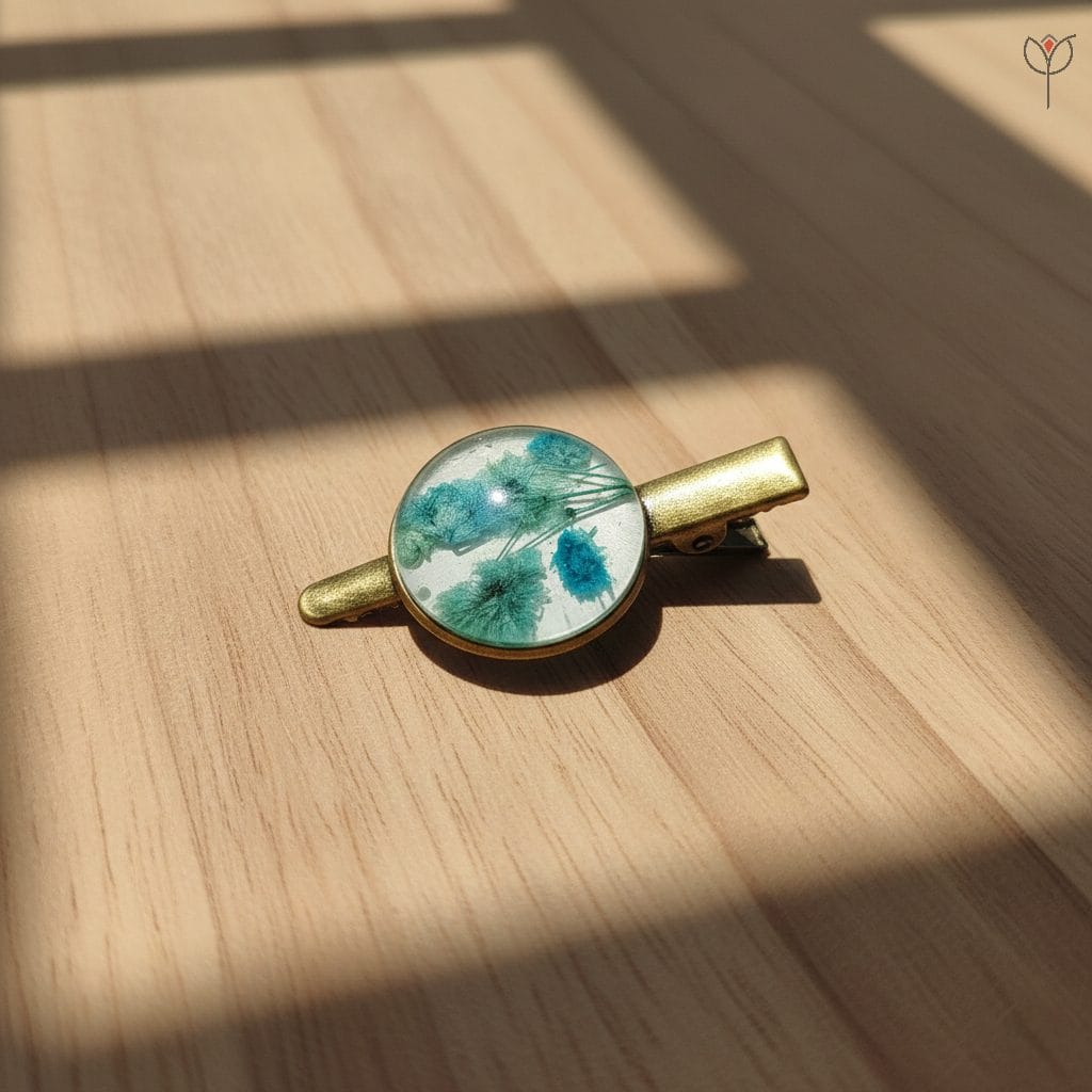 Driftveil resin hair clip with teal baby’s breath flowers