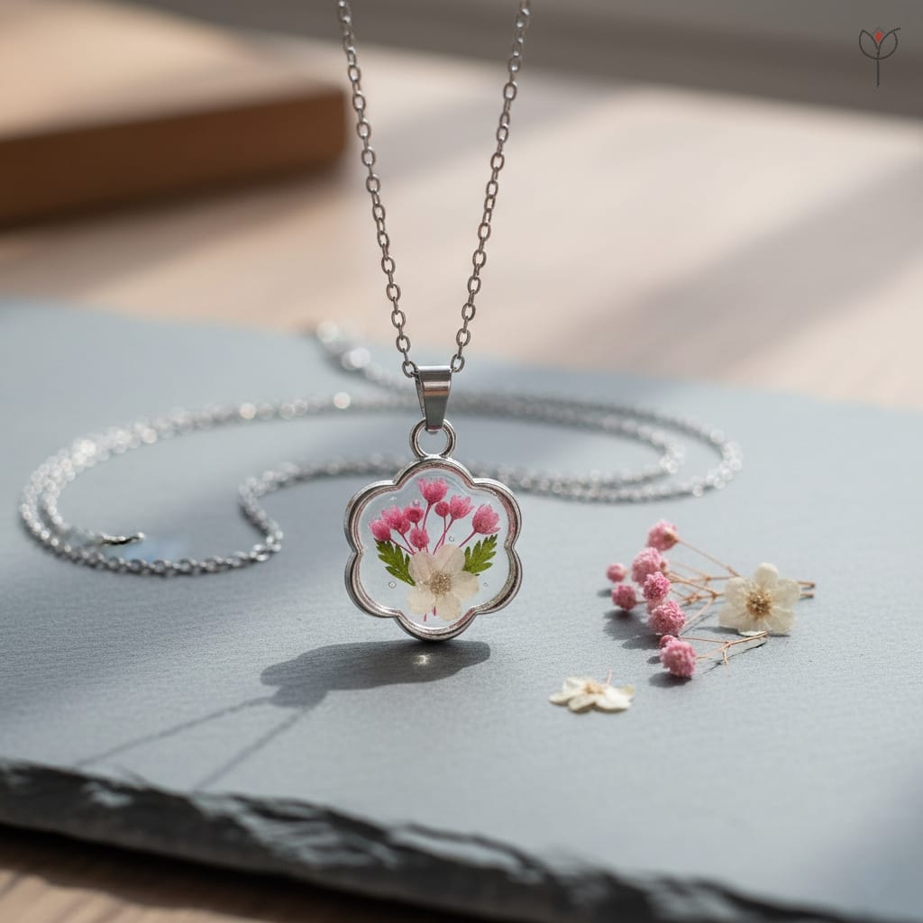 Eternal Spring Pendant with real dried plum blossom