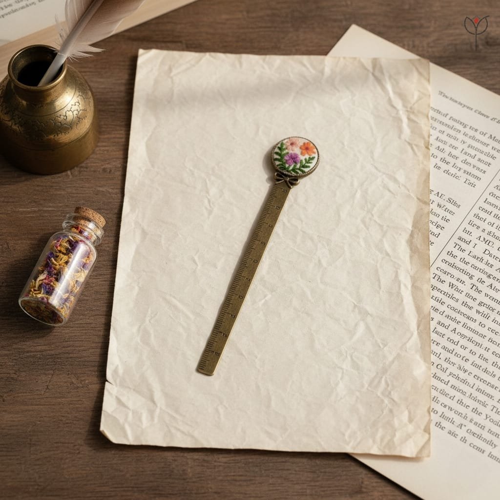 fernbound-pages-bookmark-antique-base Fernbound Pages Bookmark with dried plum flower