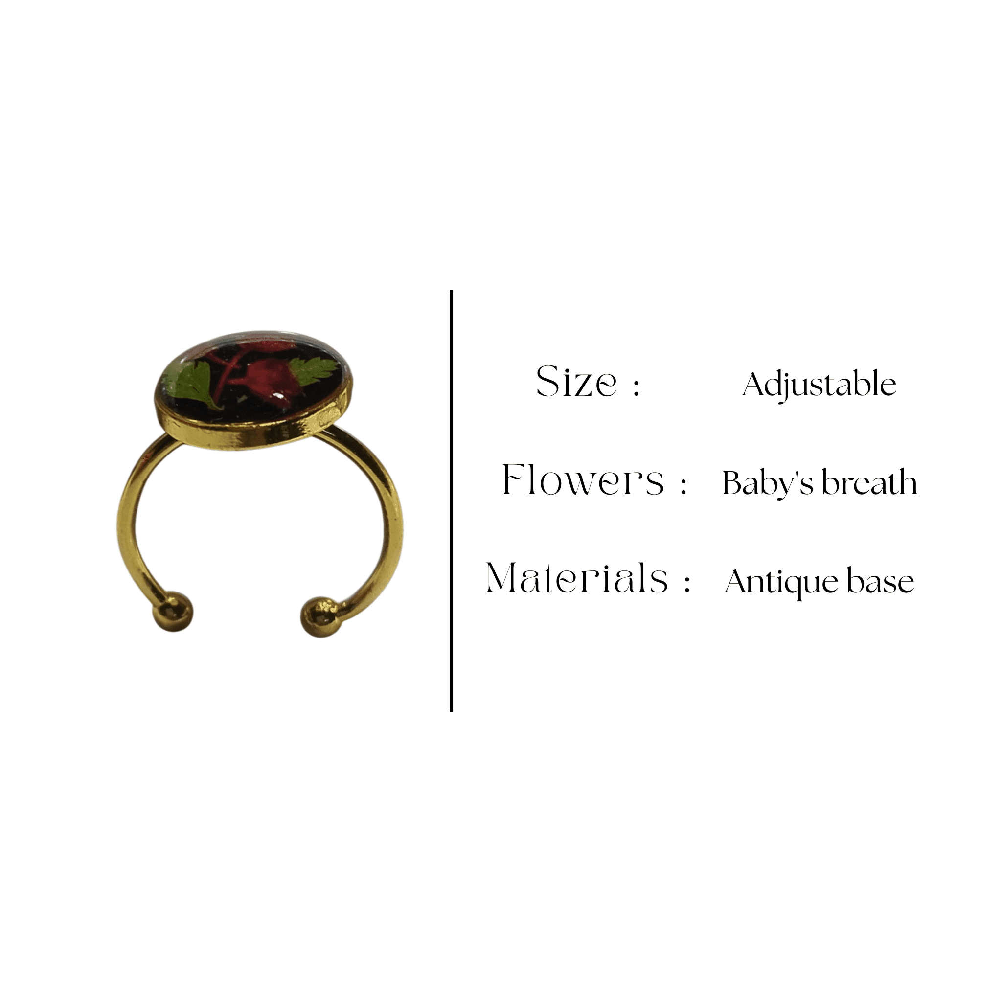 Dark floral ring with red rose accents and fern leaf
