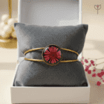 Close-up of real flower inside Greek Star resin bracelet