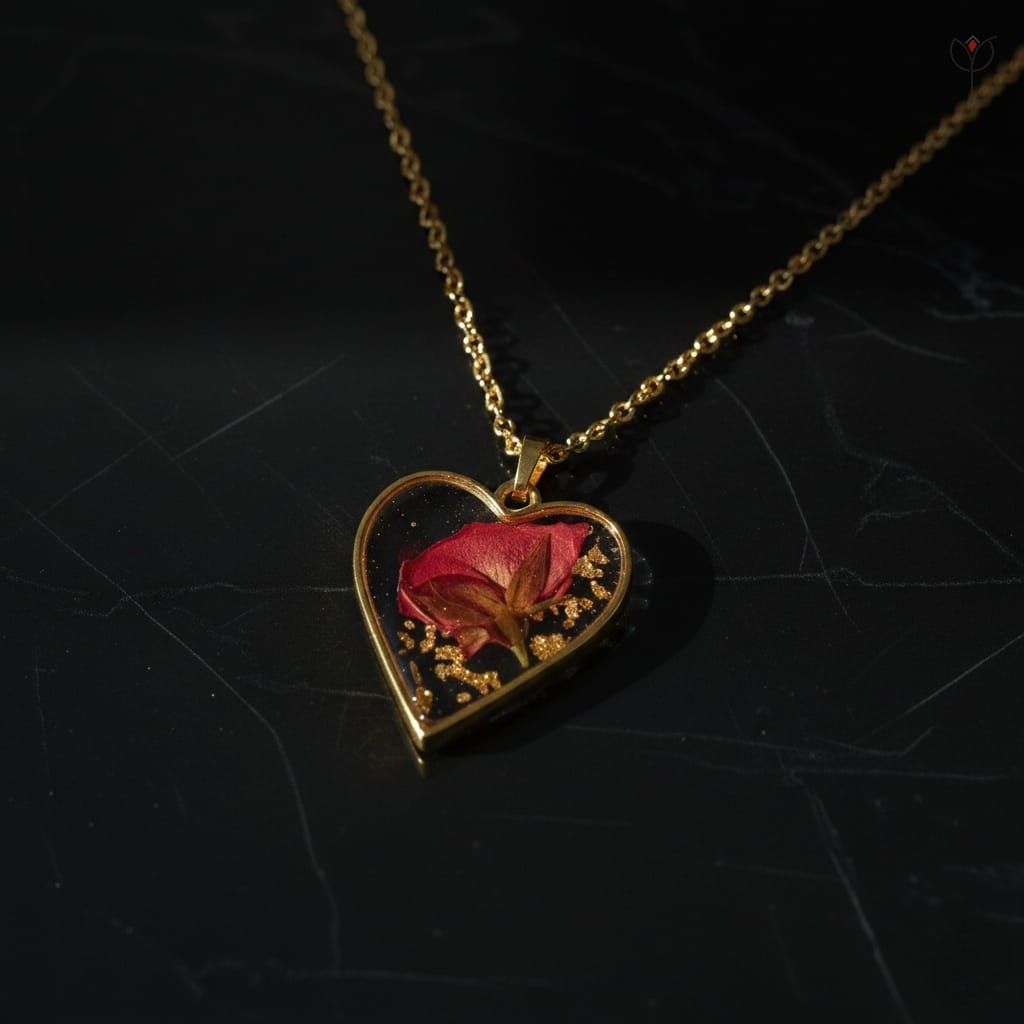 Heart of Rose Pendant with real preserved rose