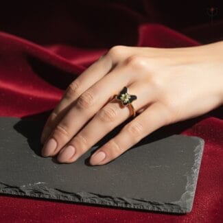 Dark Butterfly Ring featuring preserved botanicals