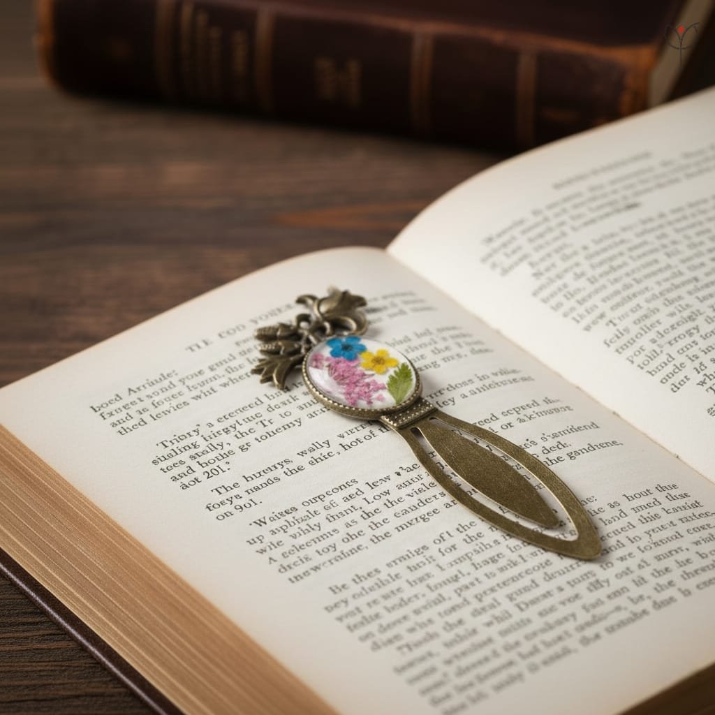 Petite floral frame resin bookmark featuring preserved flowers